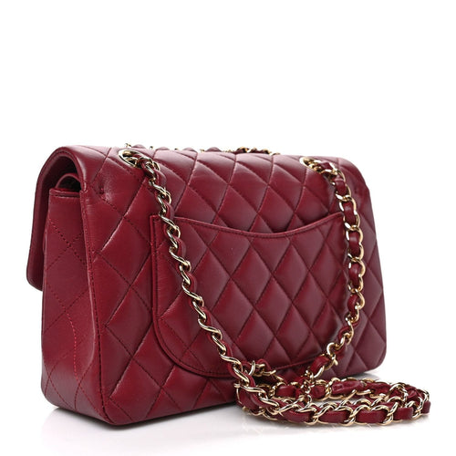 CHANEL Lambskin Quilted Medium Double Flap Burgundy