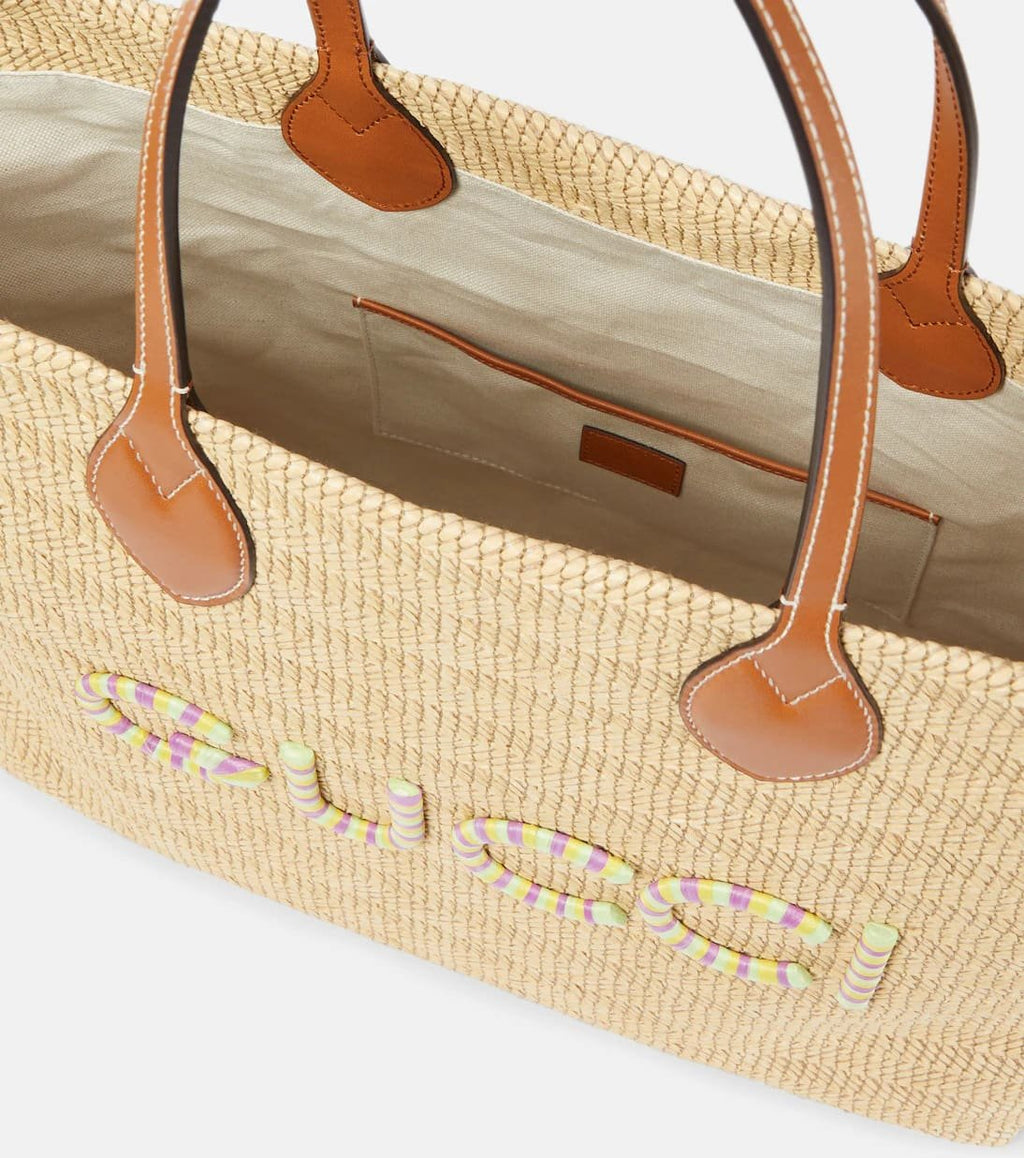 Gucci Medium logo raffia-effect tote bag