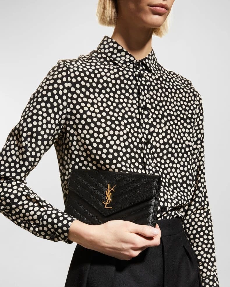 Saint Laurent YSL Monogram Small Wallet on Chain in Grained Leather