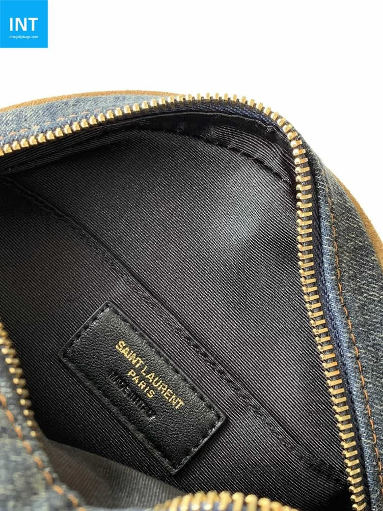 Saint Laurent Round Quilted Denim Crossbody Bag