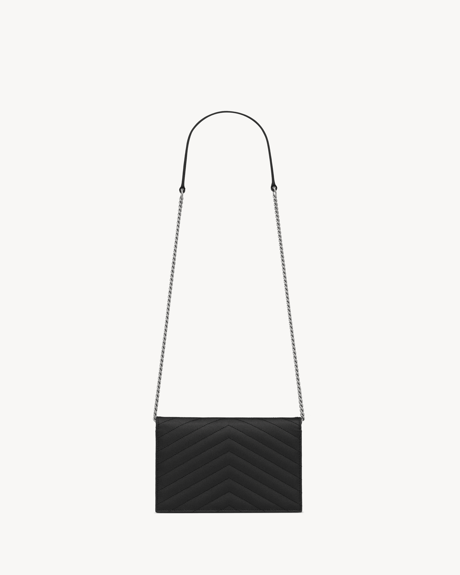 SAINT LAURENT CASSANDRE ENVELOPE CHAIN WALLET IN GRAIN DE POUDRE LEATHER