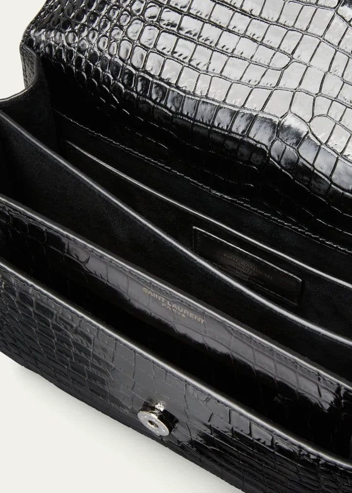 SAINT LAURENT Sunset Medium YSL Crossbody Bag in Croc-Emboassed Leather