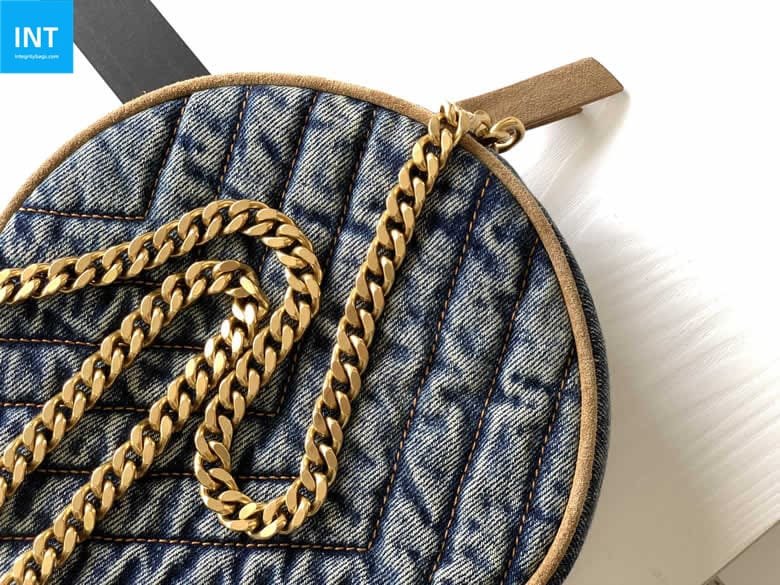 Saint Laurent Round Quilted Denim Crossbody Bag