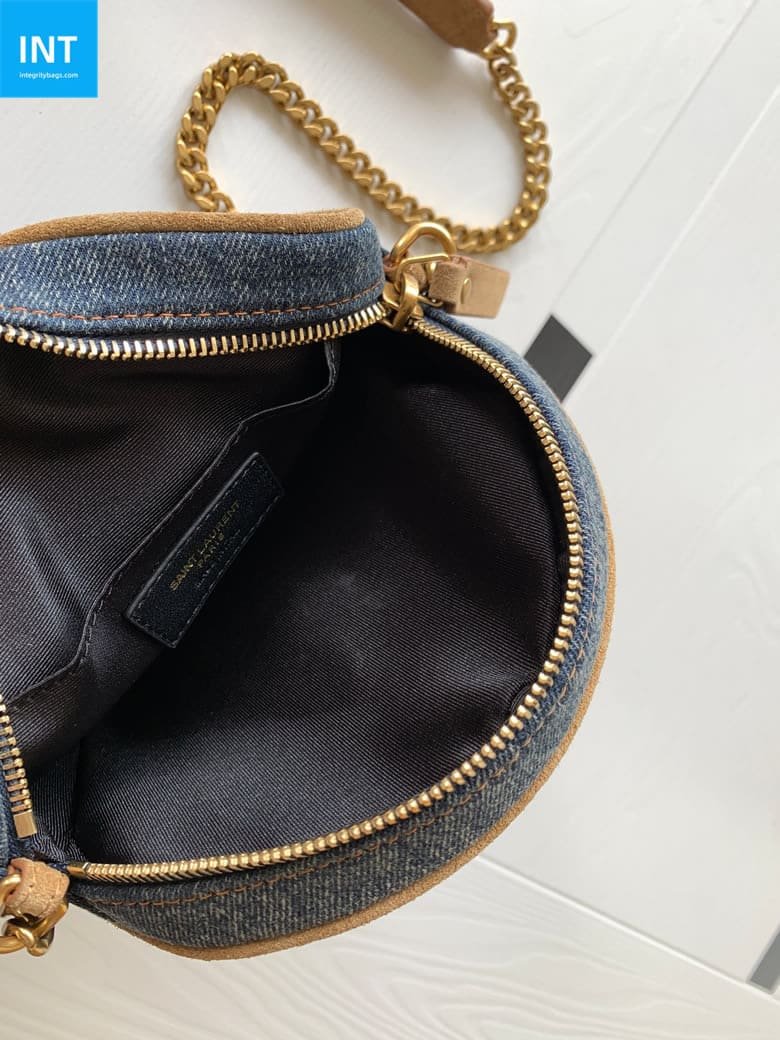 Saint Laurent Round Quilted Denim Crossbody Bag