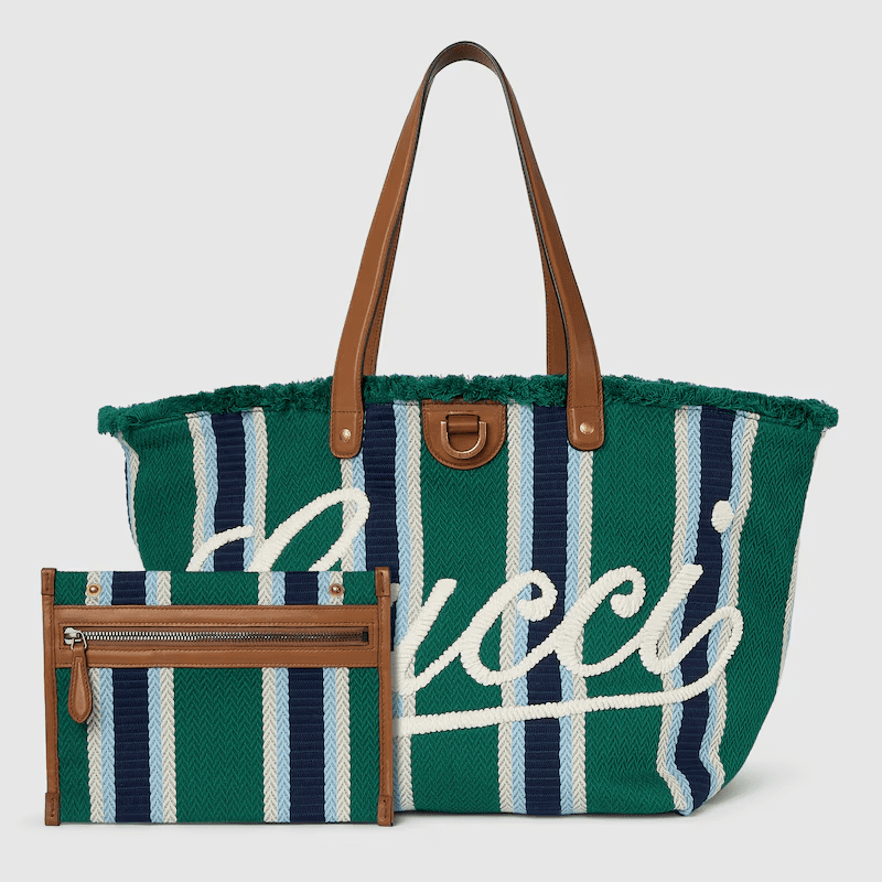 GUCCI EMBROIDERED MEDIUM CANVAS TOTE BAG