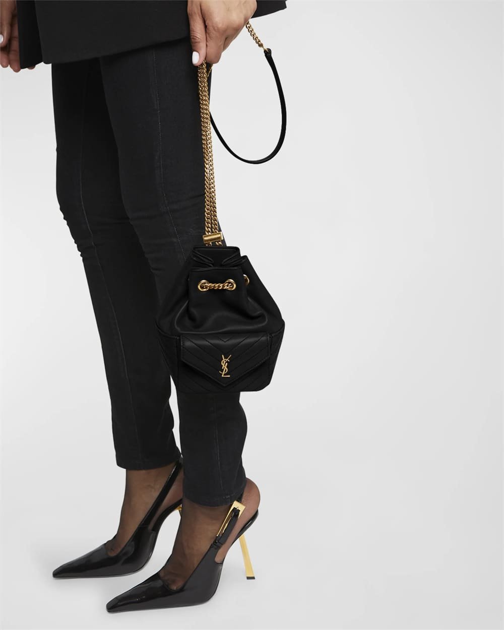 Saint Laurent Joe Mini YSL Bucket Bag with Adjustable Strap in Smooth Leather