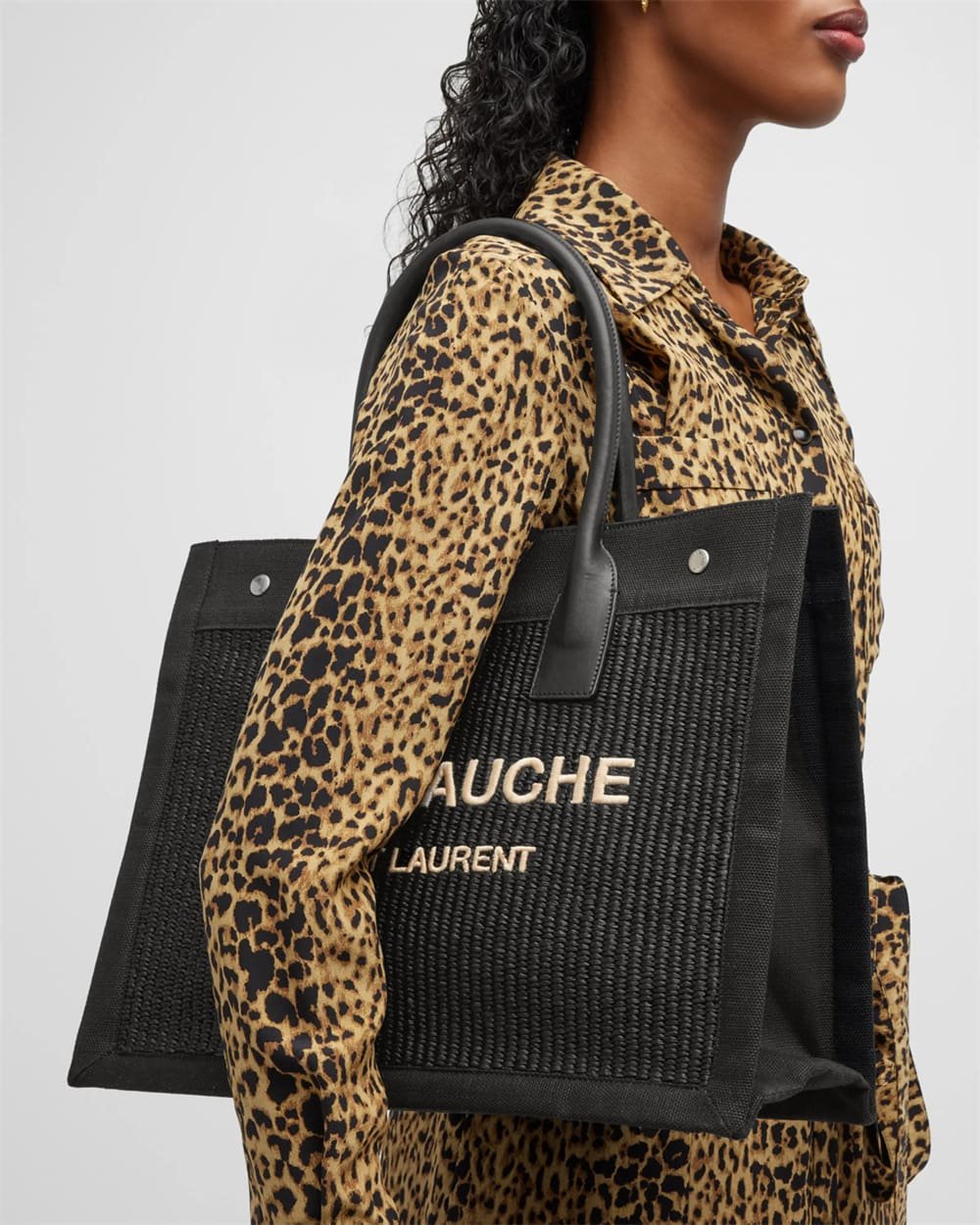 Saint Laurent Rive Gauche Small Tote Bag in Raffia