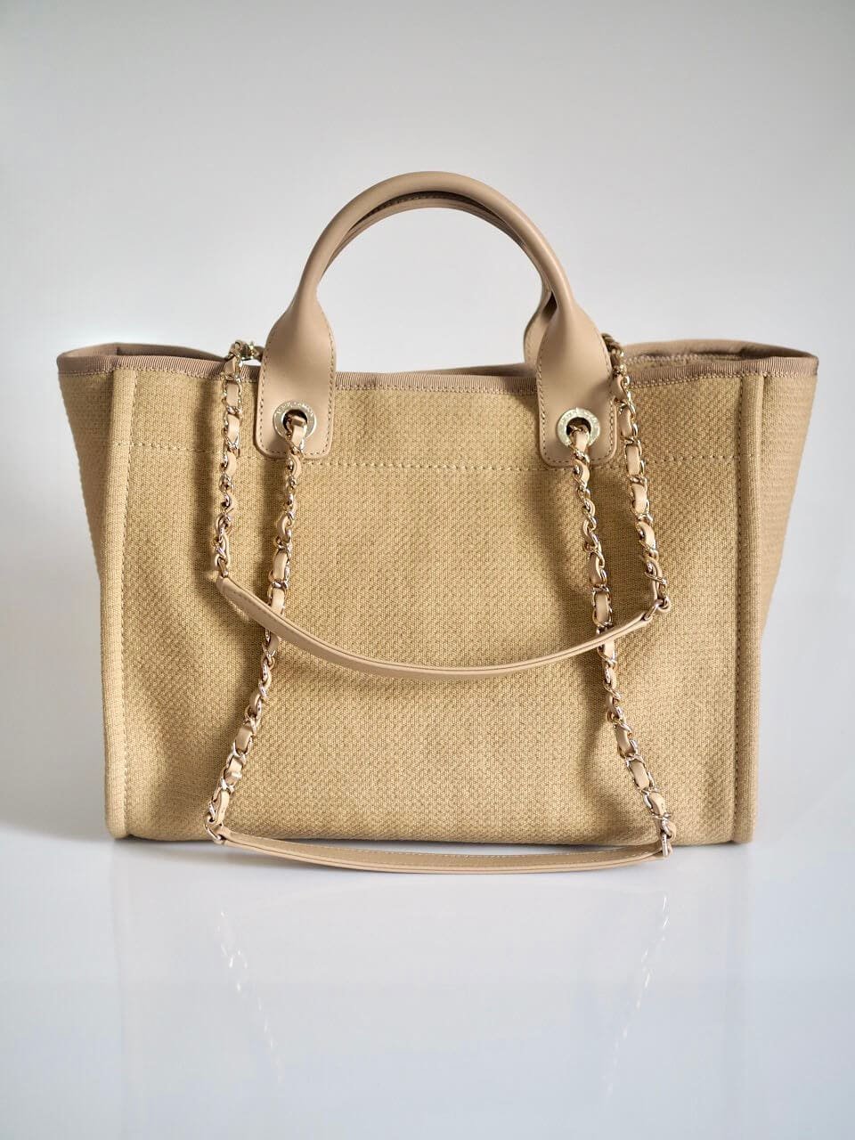 CHANEL Deauville Tote Small Beige Canvas