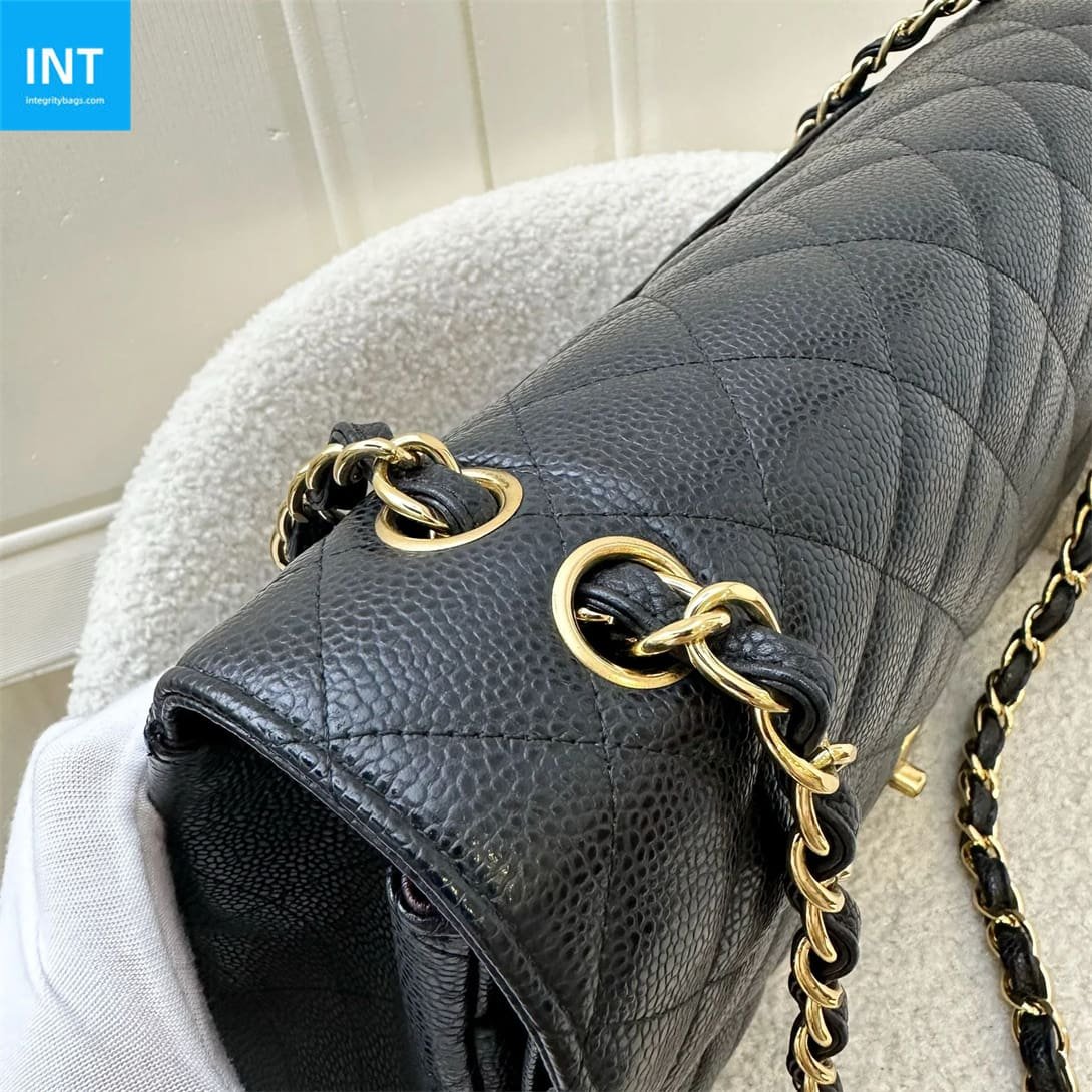 CHANEL Classic Maxi Handbag GRAINED CALFSKIN & GOLD METAL