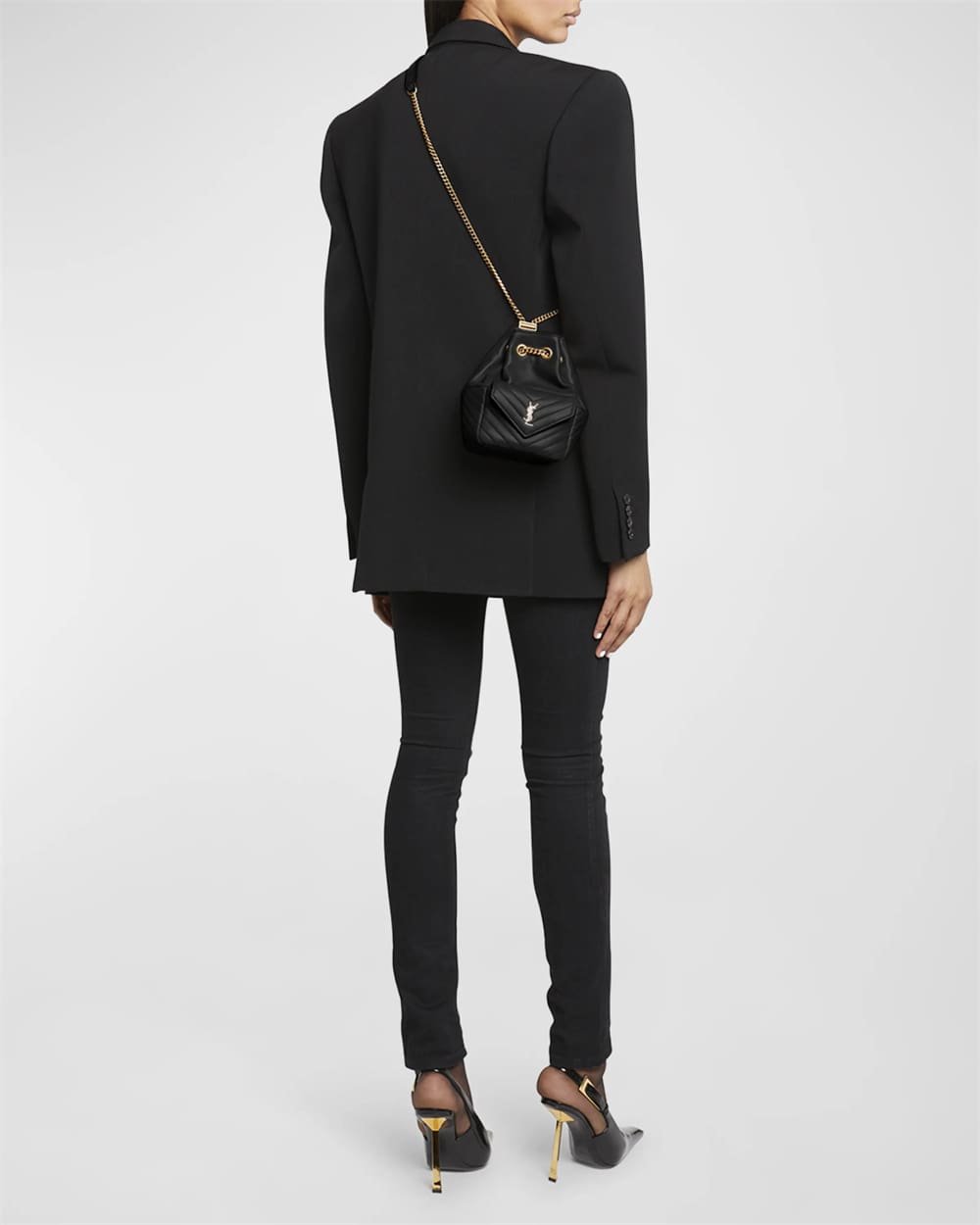 Saint Laurent Joe Mini YSL Bucket Bag with Adjustable Strap in Smooth Leather
