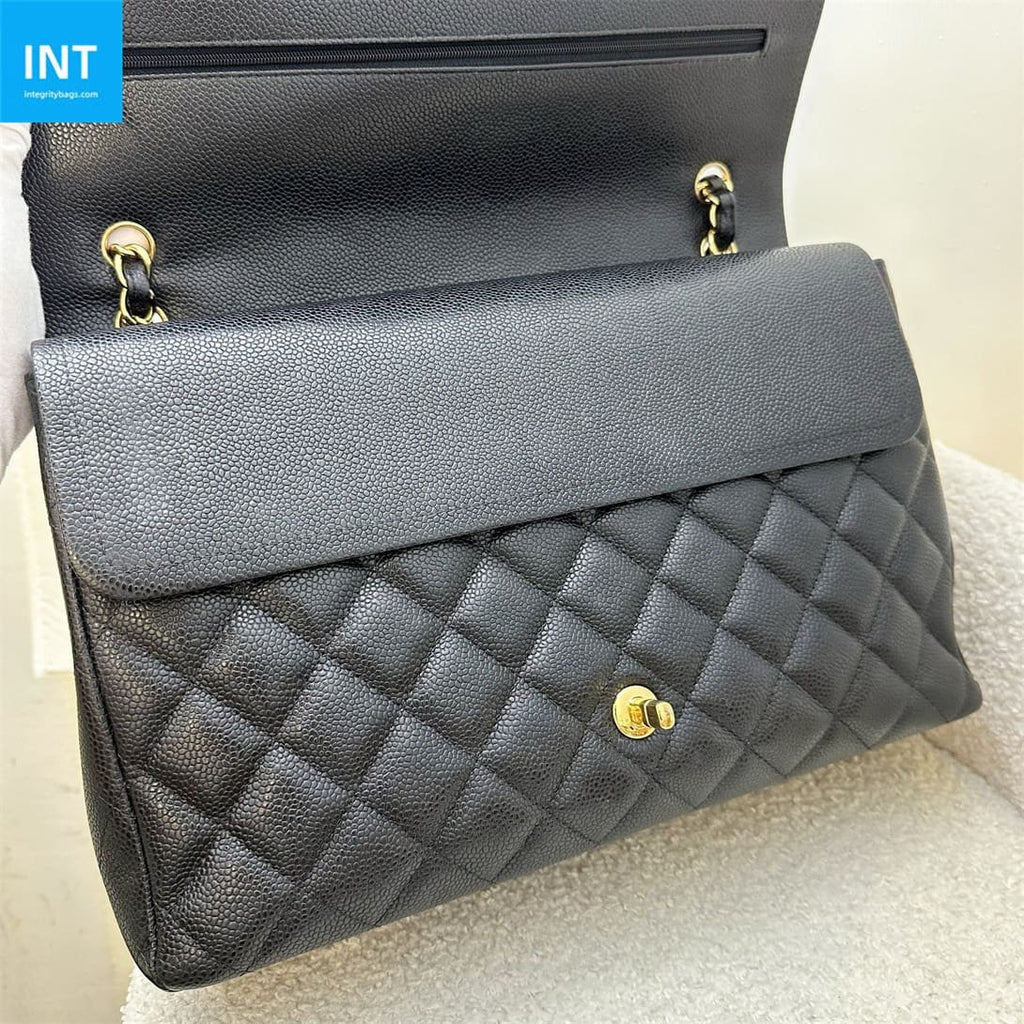 CHANEL Classic Maxi Handbag GRAINED CALFSKIN & GOLD METAL