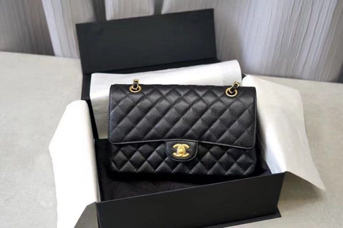Chanel Classic Flap Handbag Grained Calfskin & Gold Metal