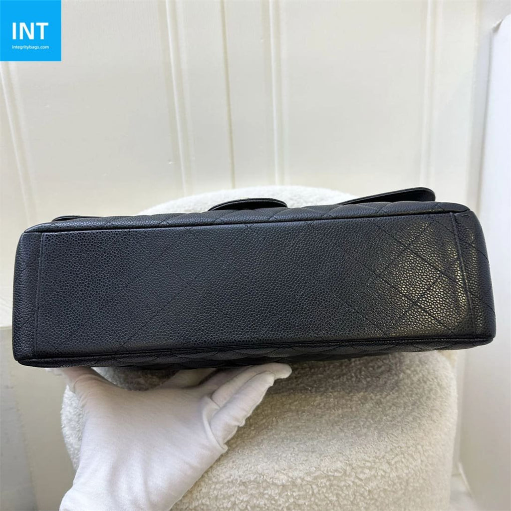 CHANEL Classic Maxi Handbag GRAINED CALFSKIN & GOLD METAL