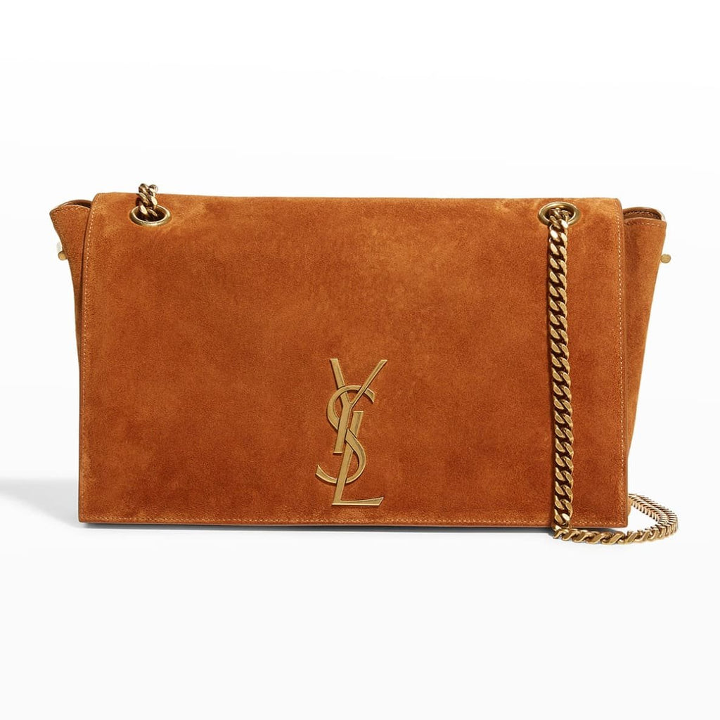 Saint Laurent Medium Double-Sided Lettering Kate Crossbody Bag in Calfskin and Crocodile-Embossed Suede