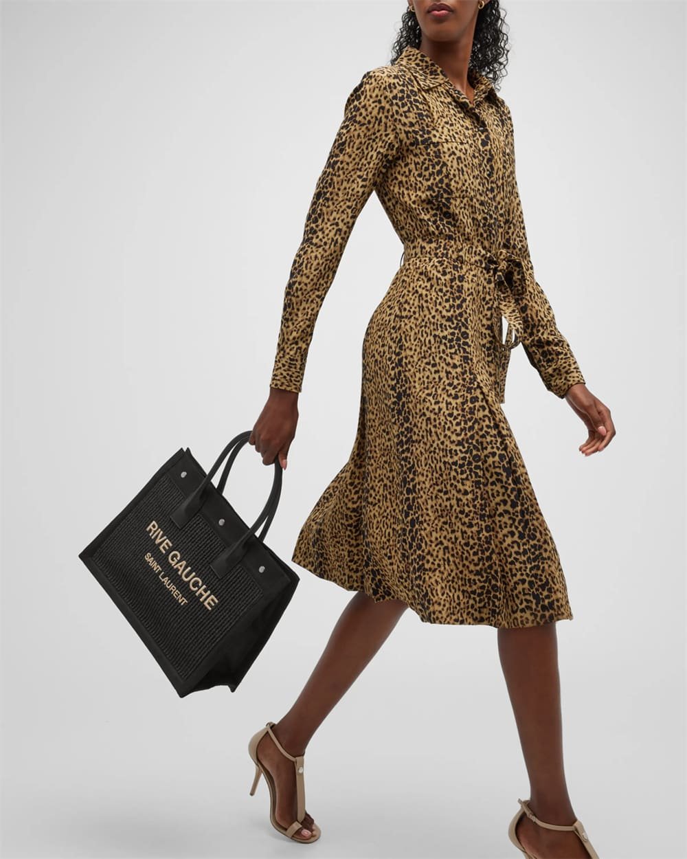 Saint Laurent Rive Gauche Small Tote Bag in Raffia