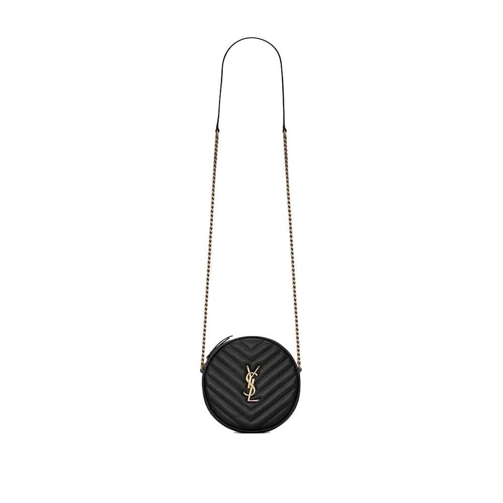 SAINT LAURENT VINYLE ROUND QUILTED GRAIN LEATHER ROUND BAG