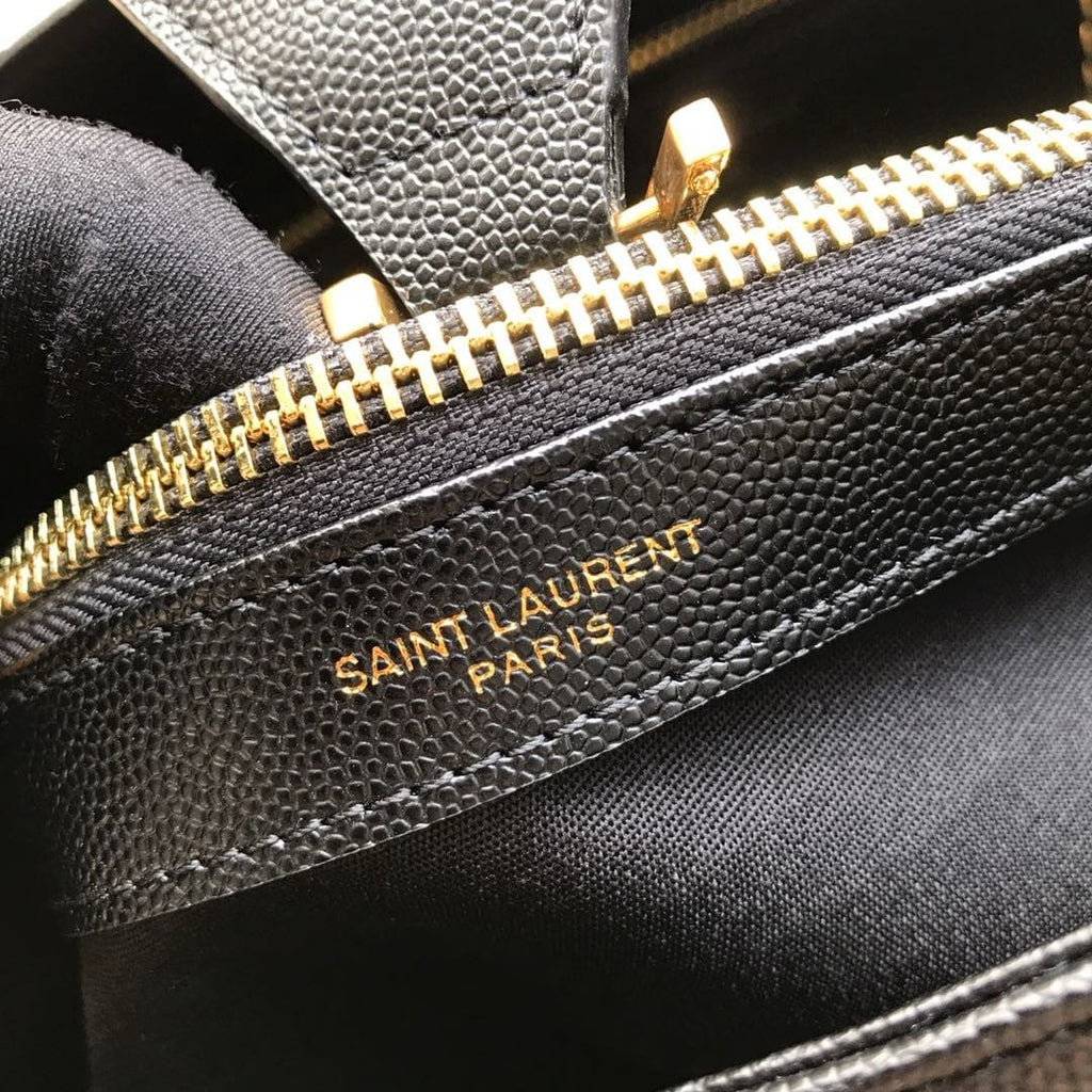 Saint Laurent Black Chevron Leather Monogram Chain Cassandre Tote