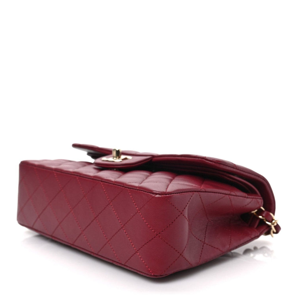 CHANEL Lambskin Quilted Medium Double Flap Burgundy