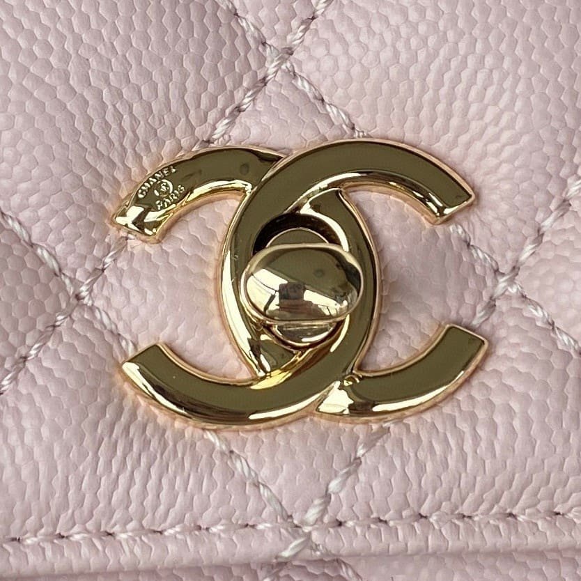 Chanel Pink Quilted Caviar Coco Top Handle Flap Bag Gold Hardware