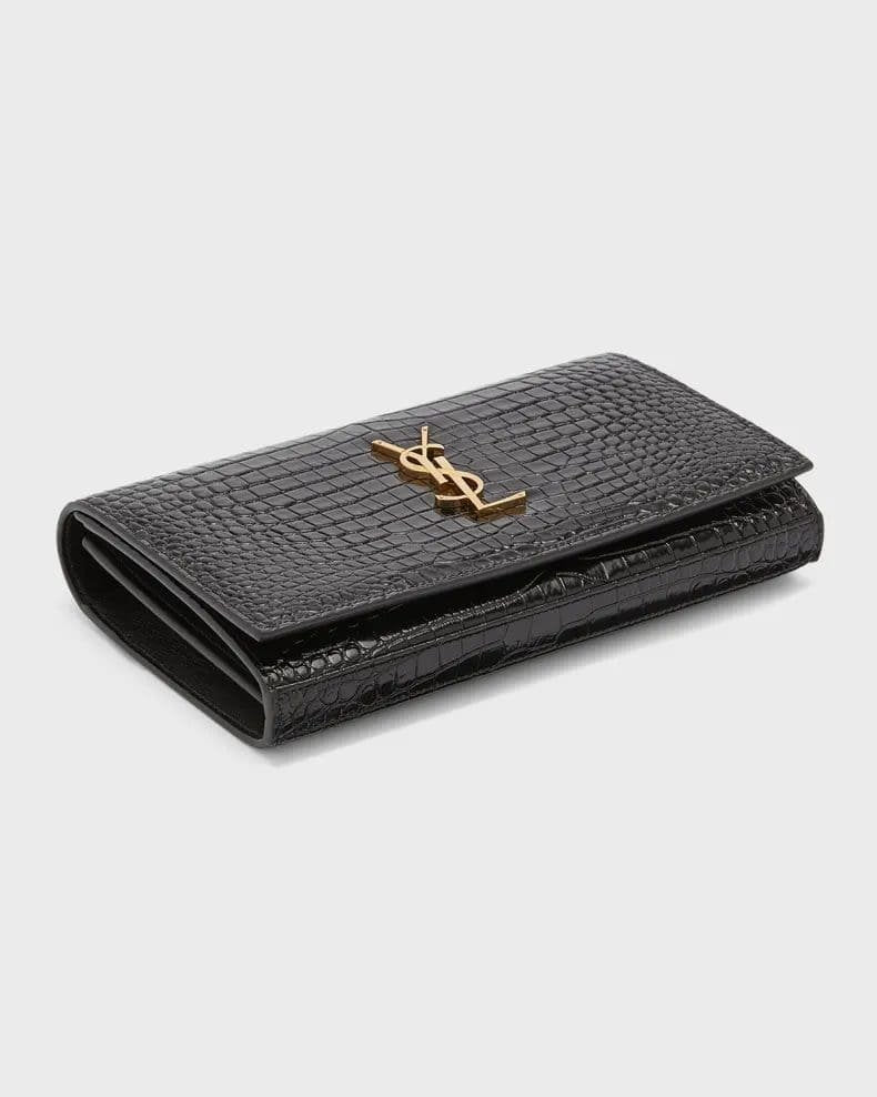 Saint Laurent Cassandra YSL Wallet on Chain in Croc Embossed Leather