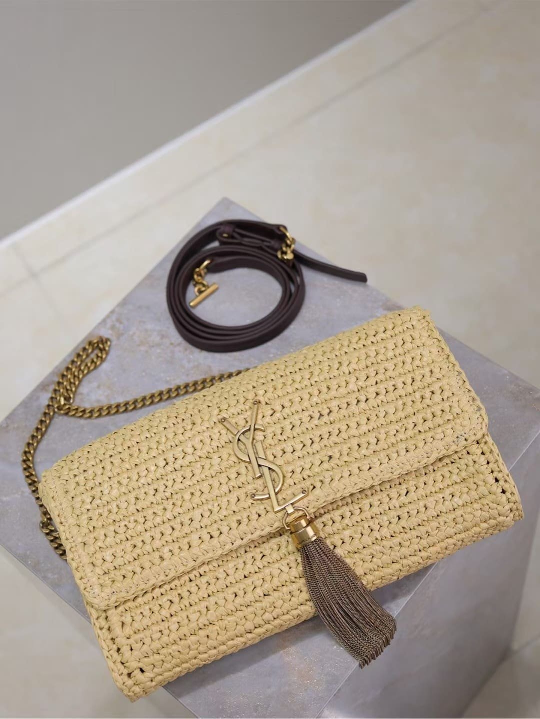 Saint Laurent kate 99 tassel in raffia