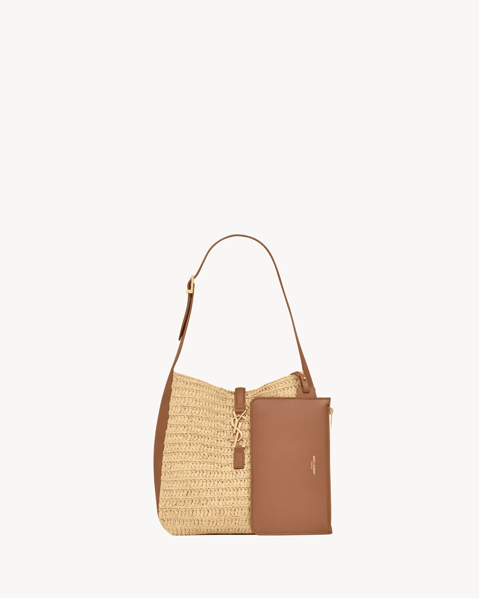 Saint Laurent le 5 à 7 supple small in raffia and leather