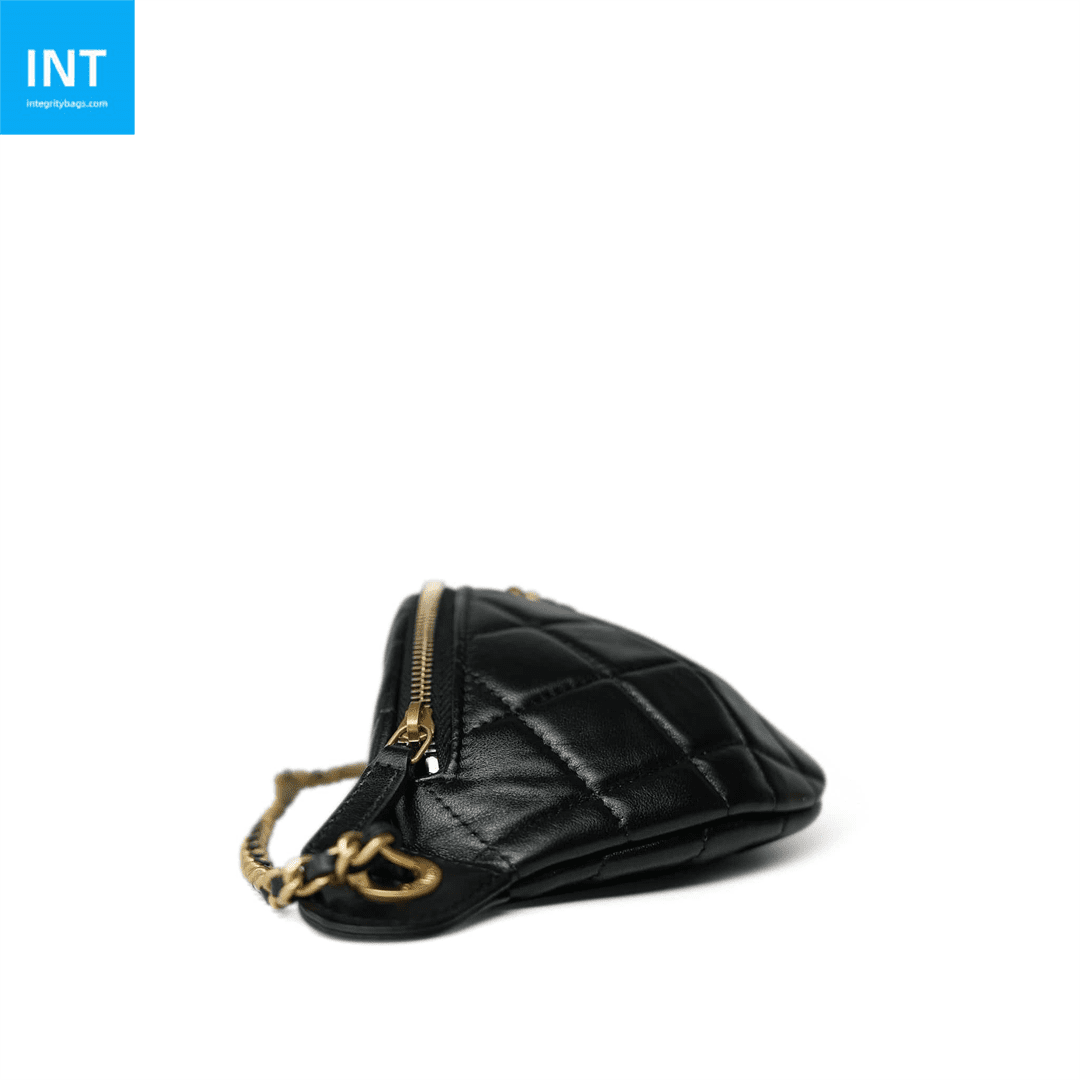CHANEL 24A Black Lambskin Quilted Waist Bag