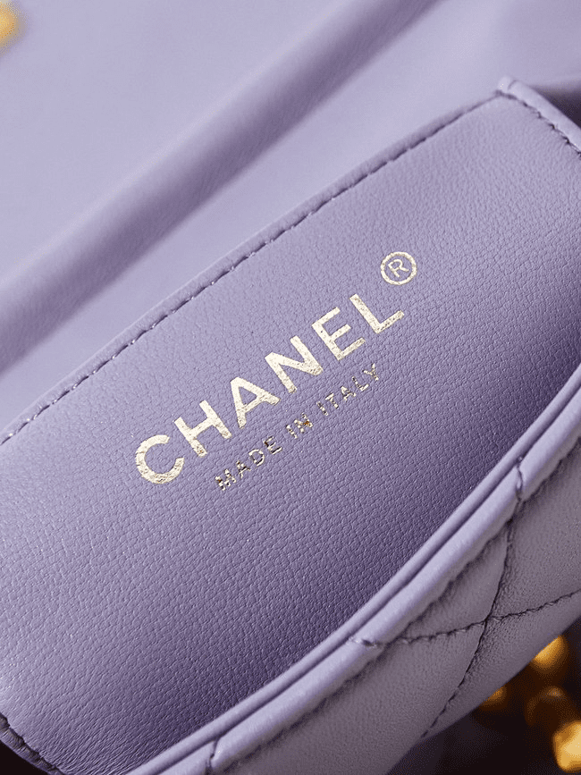 Chanel  Shiny Lambskin Quilted Mini Pearl Logo Flap Light Purple