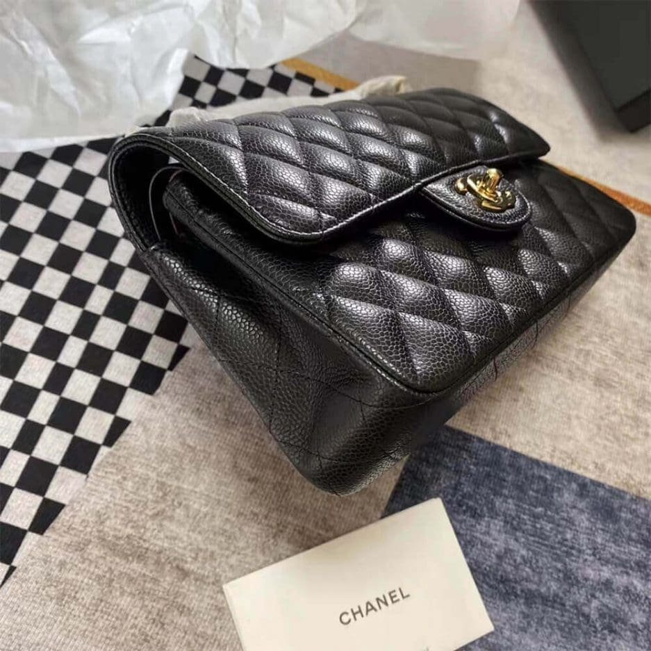 Chanel Classic Flap Handbag Grained Calfskin & Gold Metal