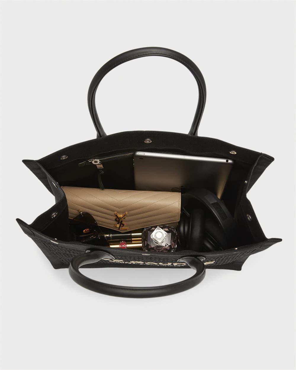 Saint Laurent Rive Gauche Small Tote Bag in Raffia