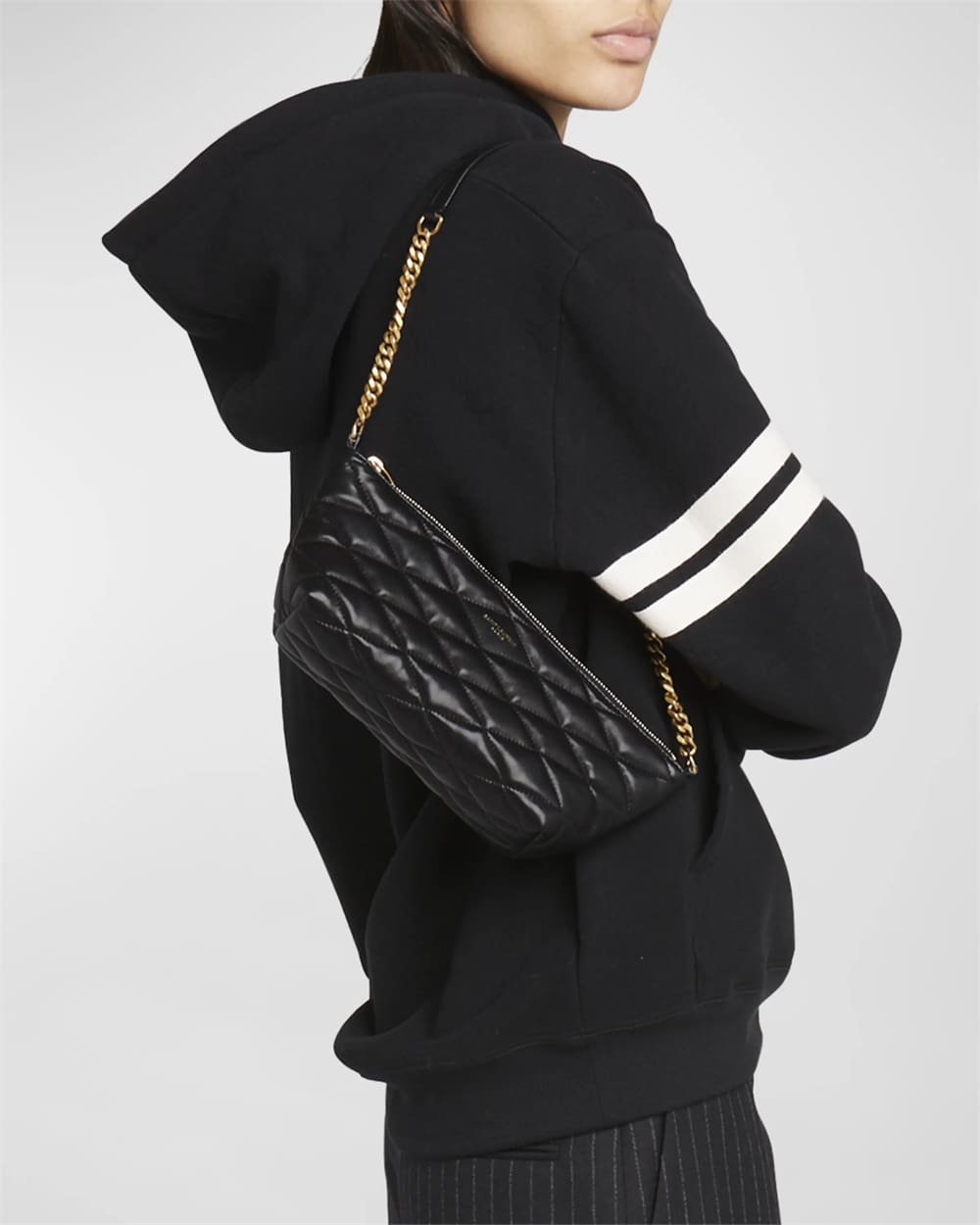 Saint Laurent Ziptop Mini Shoulder Bag in Quilted Smooth Leather
