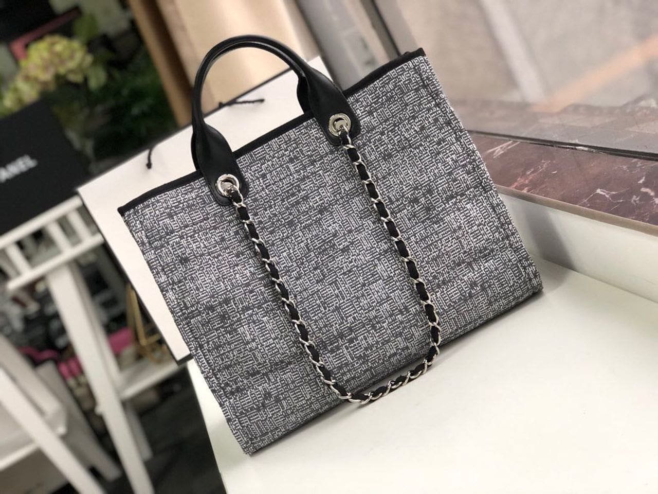 Chanel Deauville Tote Raffia Canvas Bag