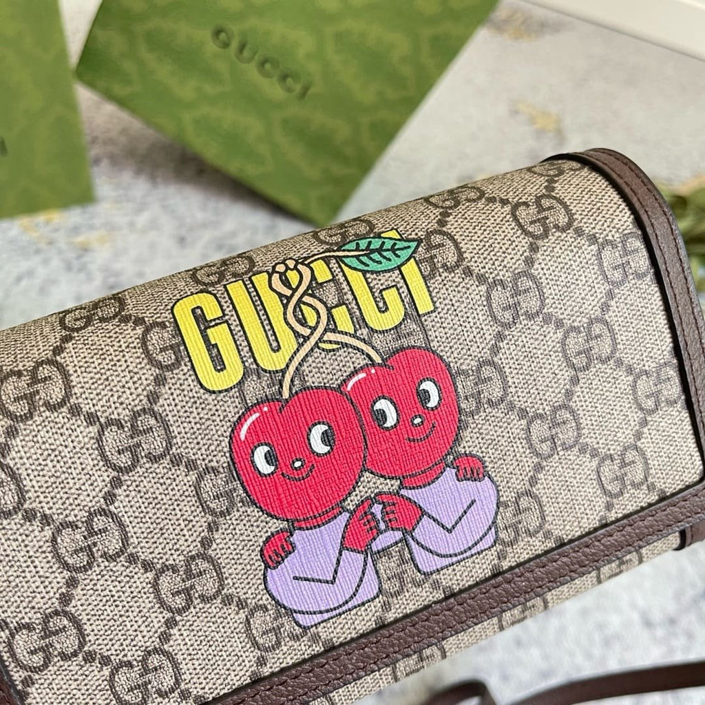 GUCCI Cherry Print Mini Bag In Beige