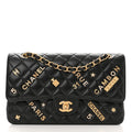 Chanel Lambskin Quilted Medium Rue Cambon Charms Double Flap Black