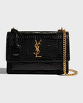 Saint Laurent Sunset Medium YSL Crossbody Bag in Croc-Embossed Leather