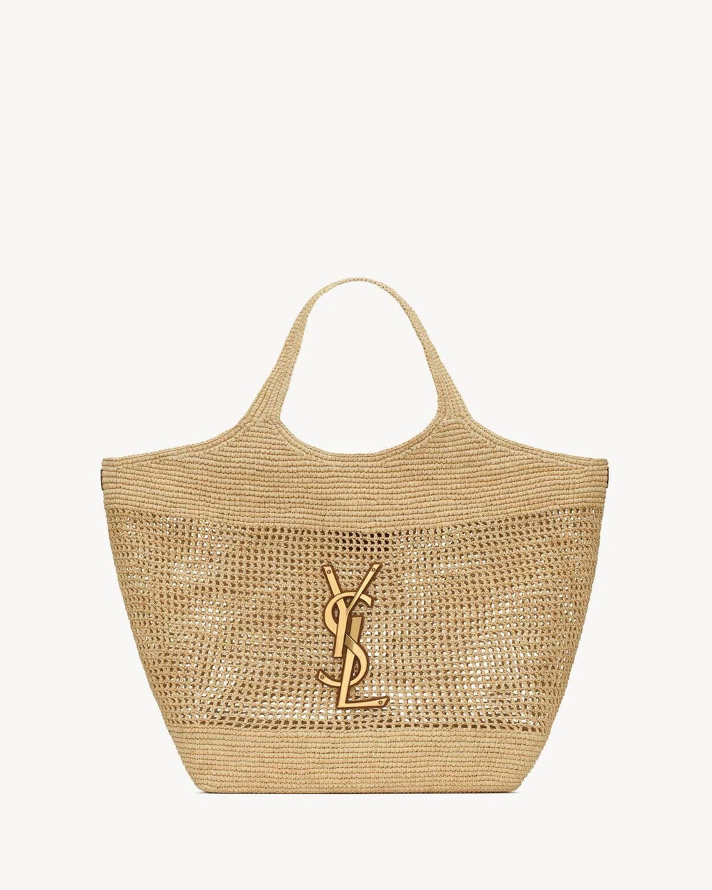 SAINT LAURENT ICARE IN RAFFIA NATUREL AND BROWN GOLD