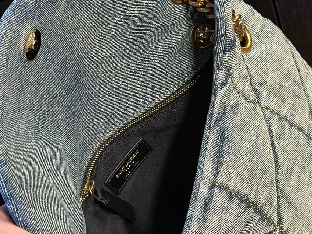SAINT LAURENT PUFFER SMALL IN SUEDE AND DENIM