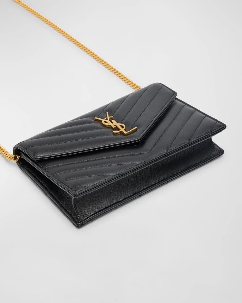 Saint Laurent Small YSL Wallet on Chain in Quilted Leather