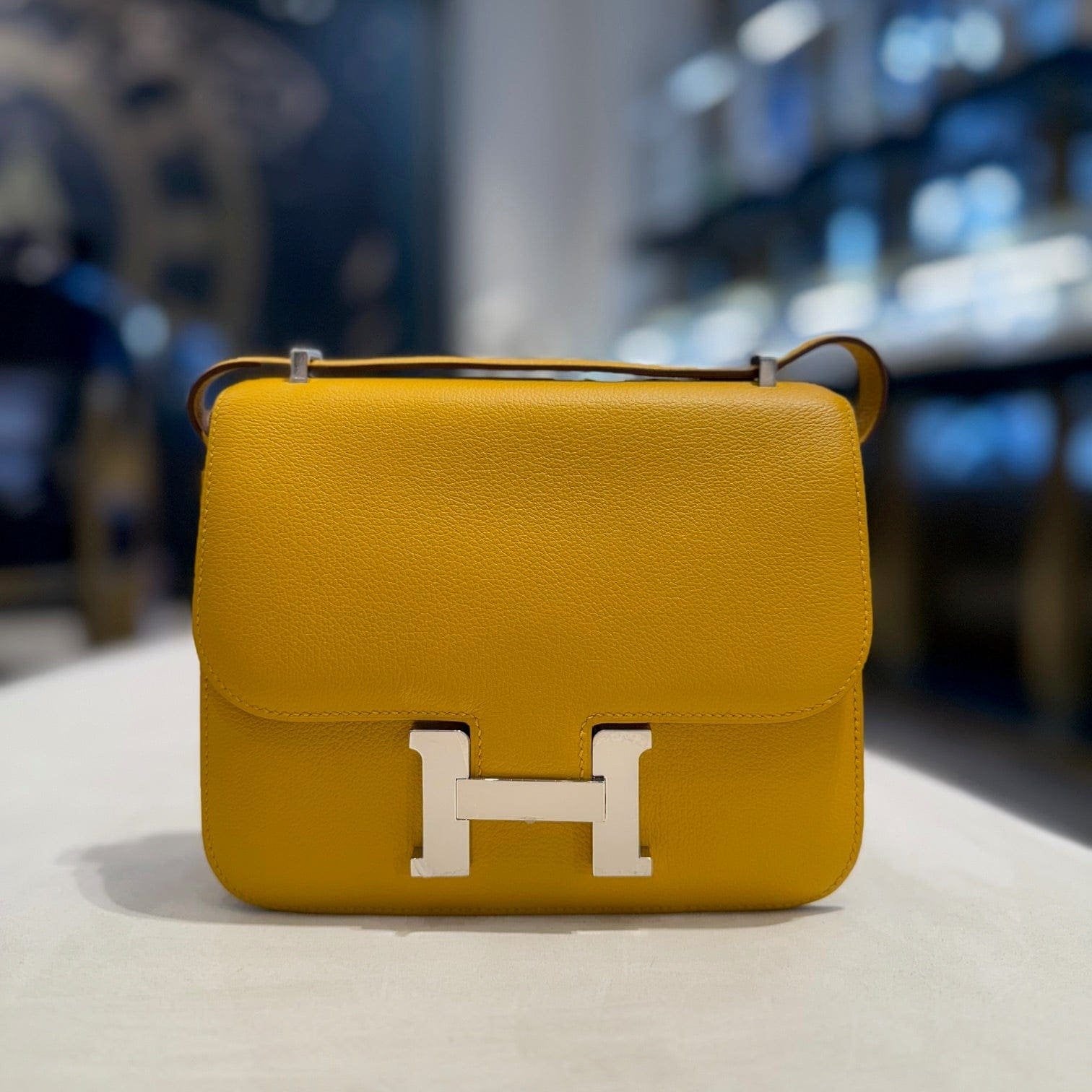 Hermès Jaune Amber and Rose Lipstick Constance 18 Verso Veau Evercolor Palladium Hardware
