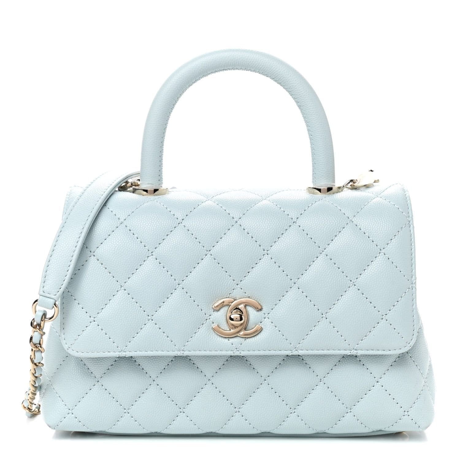 Chanel Caviar Quilted Small Coco Handle Flap Light Blue