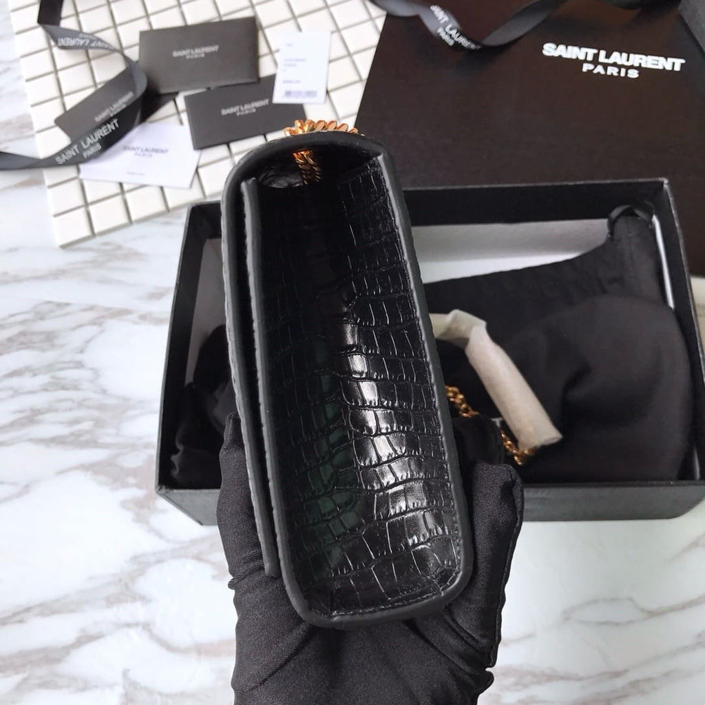 Saint Laurent Medium Kate Tassel Chain Bag In Black Crocodile Em
