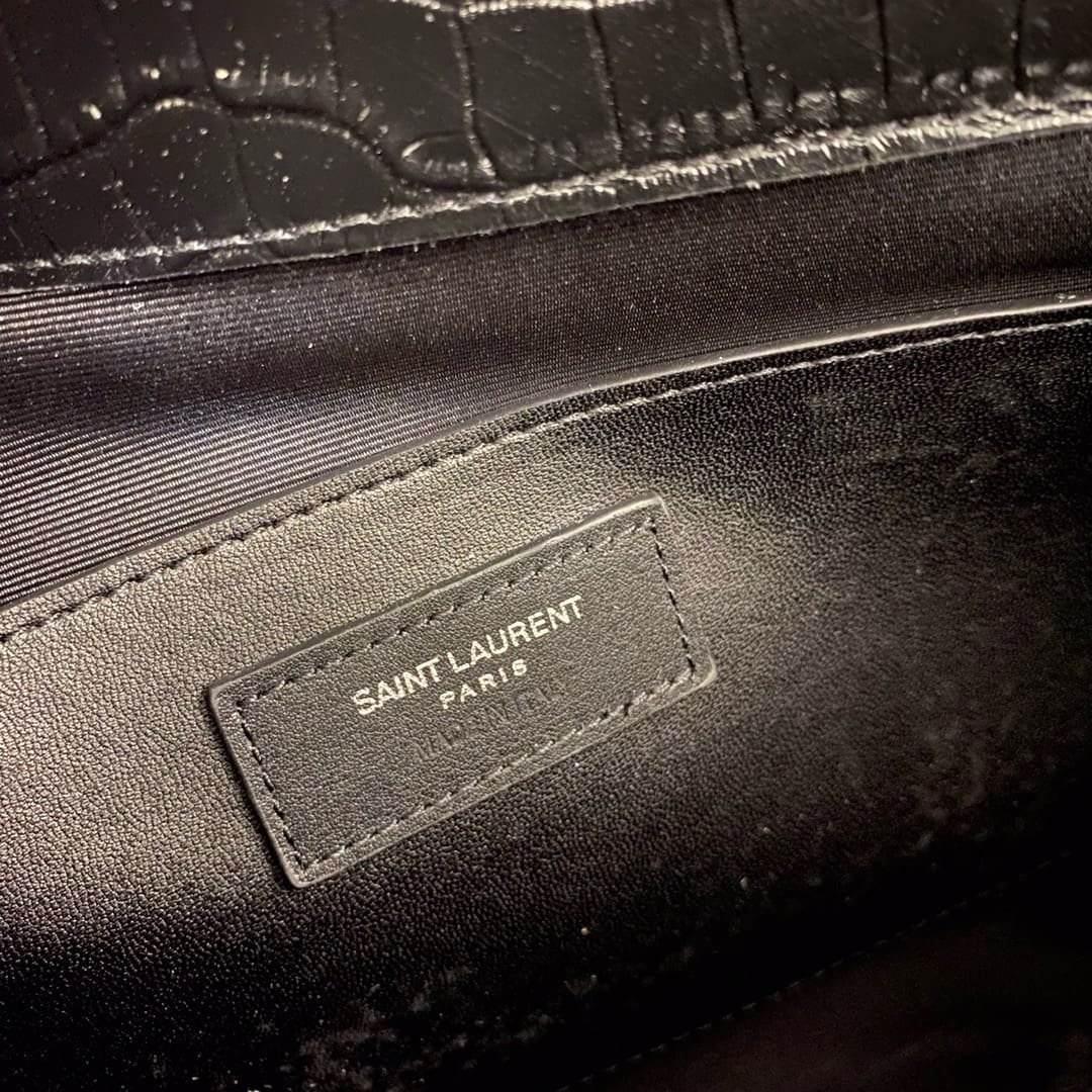 Saint Laurent Black Manhattan croc-effect shoulder bag
