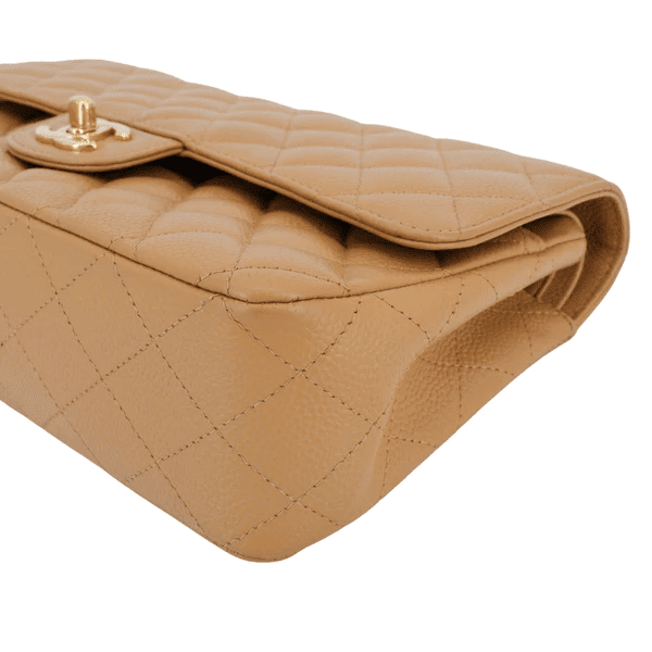 CHANEL Dark Beige Caviar Medium Classic Double Flap Bag