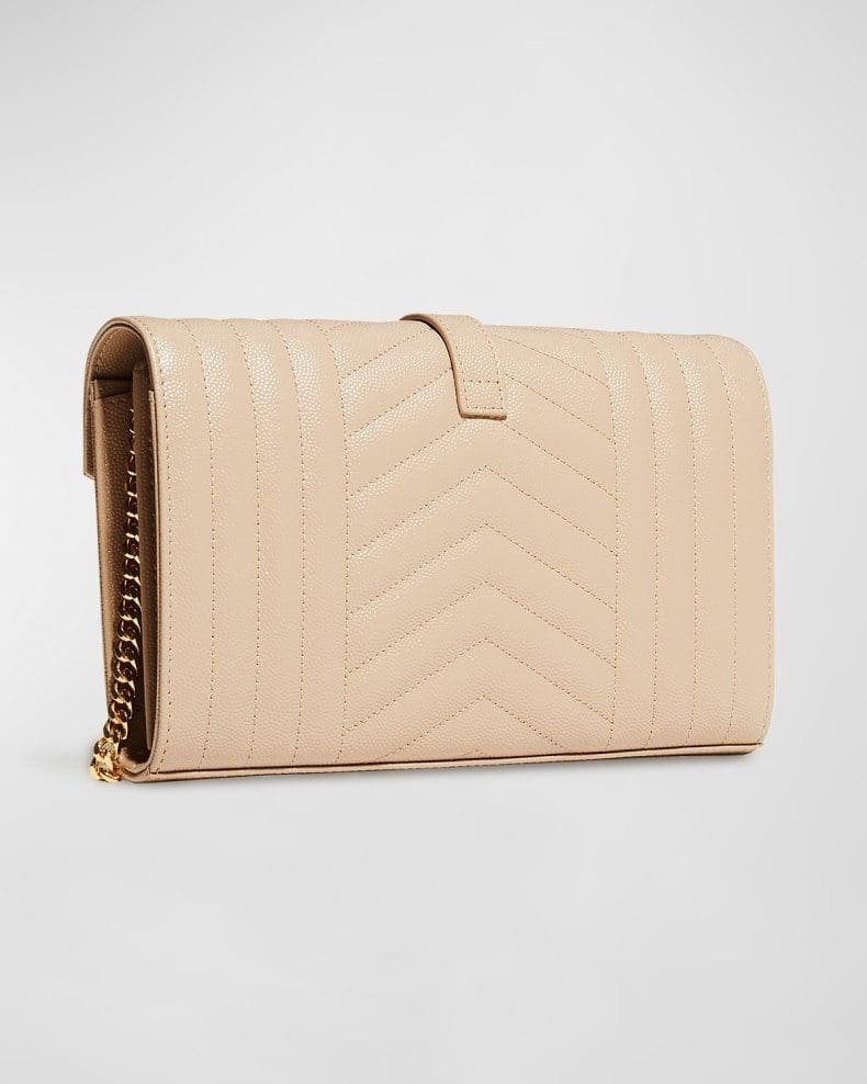 Saint Laurent Envelope Triquilt YSL Wallet on Chain in Grained Leather