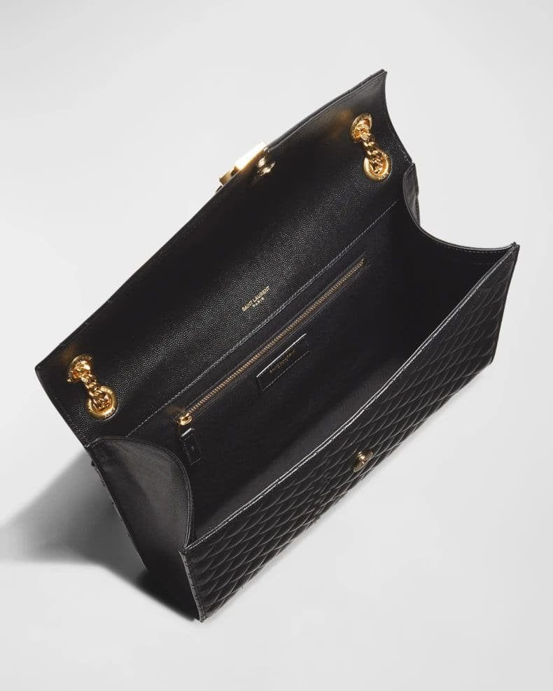 Saint Laurent Envelope Triquilt Large YSL Shoulder Bag in Grained Leather