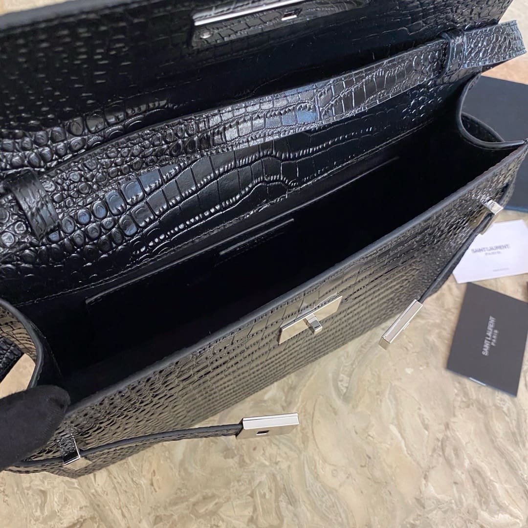 Saint Laurent Black Manhattan croc-effect shoulder bag