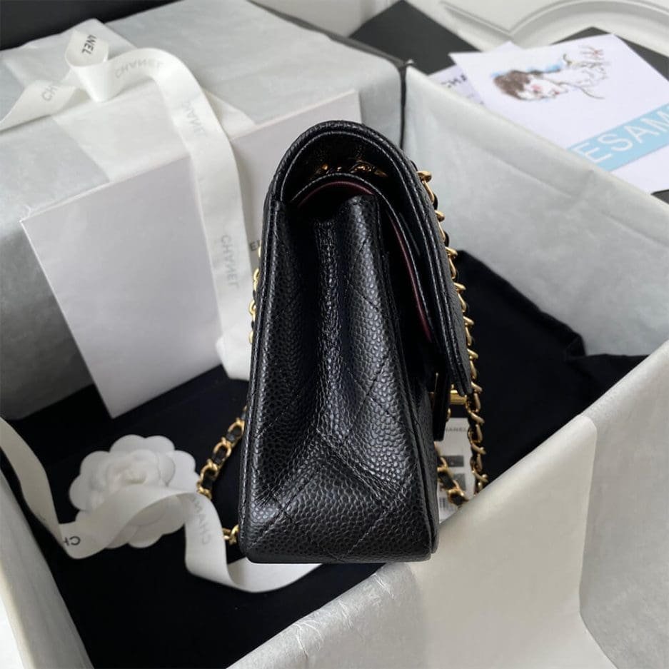 CHANEL SMALL CLASSIC HANDBAG Grained Calfskin & Gold Metal (top quality)