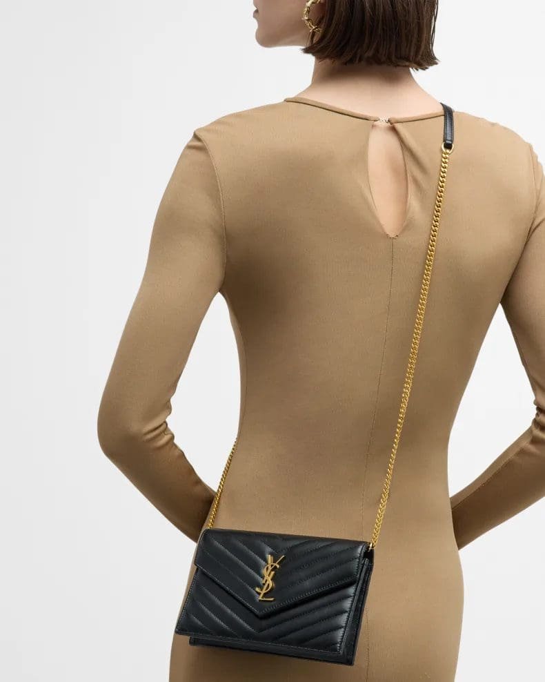 Saint Laurent Small YSL Wallet on Chain in Quilted Leather