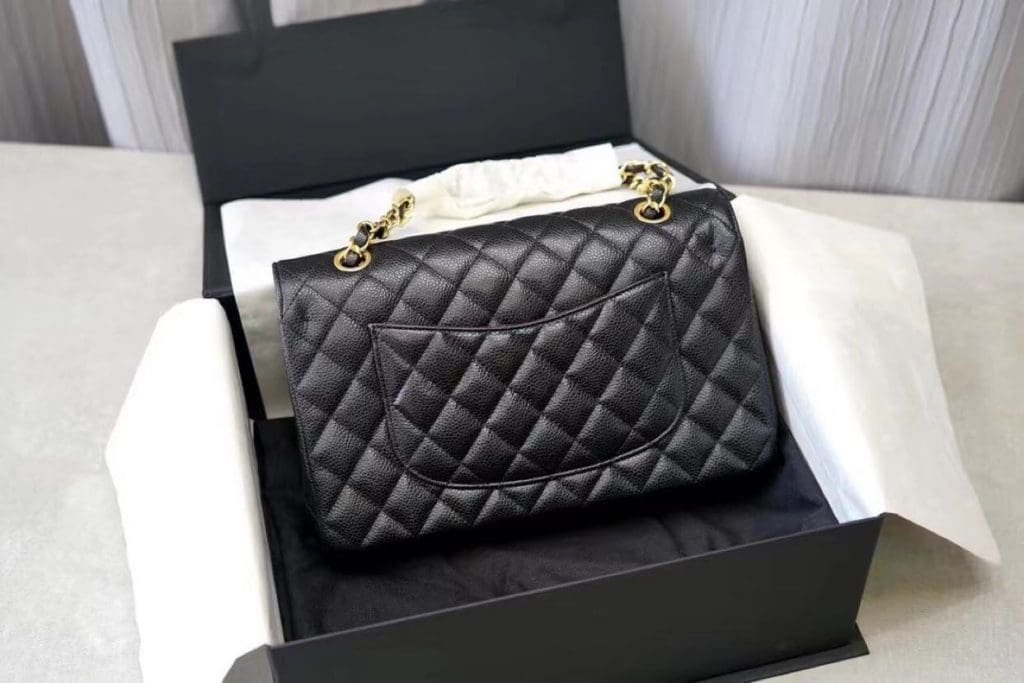 Chanel Classic Flap Handbag Grained Calfskin & Gold Metal