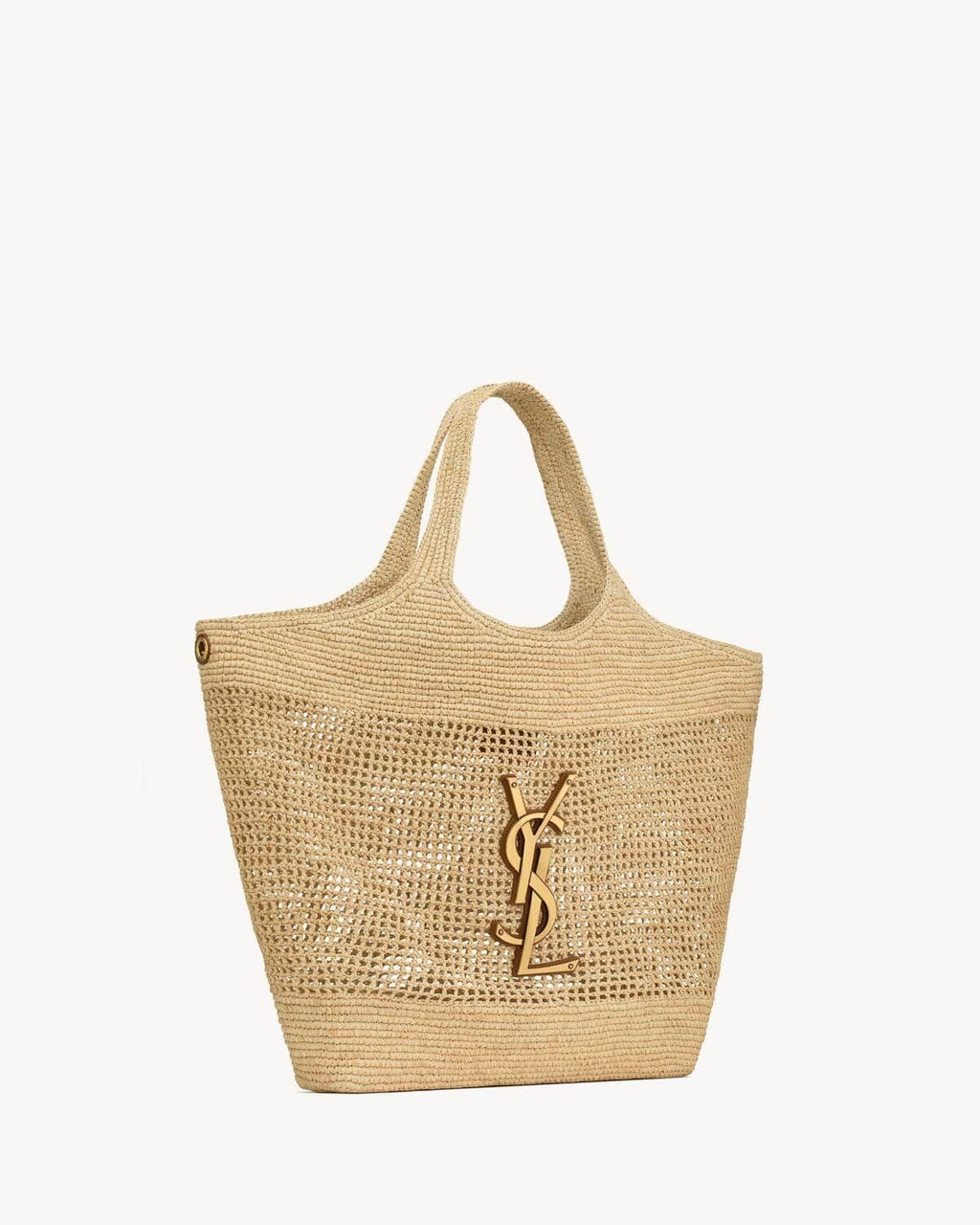 SAINT LAURENT ICARE IN RAFFIA NATUREL AND BROWN GOLD